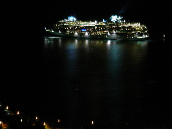 Cruise ship leaving port.
