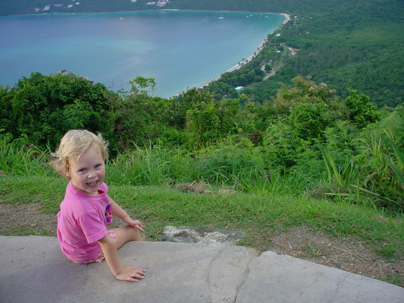 Miranda overlooking (800ft up) famous Megans Bay and it's long beach.